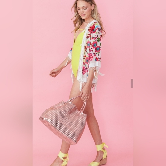 Jayley Silk Floral Kimono Cream White devore Jacket Coverup with Tassels Onesize - Picture 16 of 16